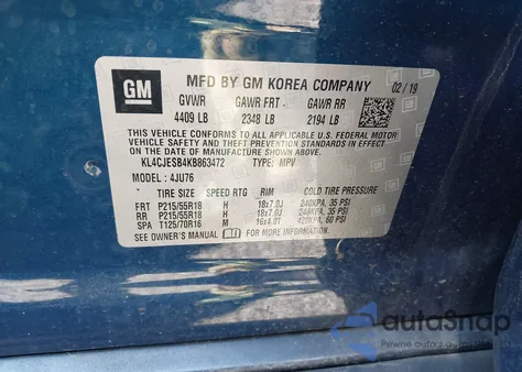 2019 Buick Encore Awd Preferred z USA, uszkodzony, nr VIN KL4CJESB4KB863472